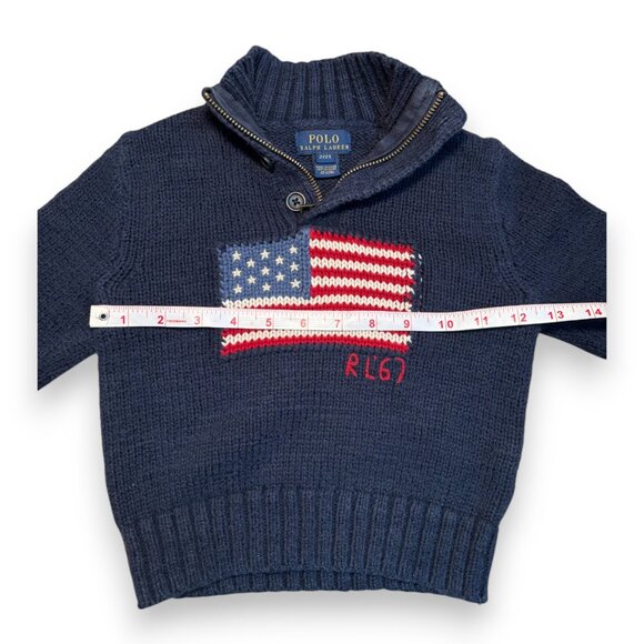 Ralph Lauren POLO Toddler USA American Flag Knit Quarter Zip Retro Sweater 2 2T - Picture 9 of 11